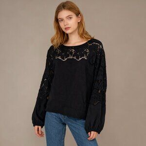 $455 NOWT See By Chloé Floral Lace Top Blouse Size 40 Deep Forest Black Cotton